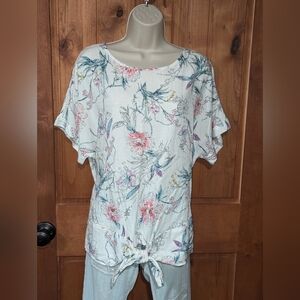 Buffalo David Bitton Floral Tie-Front Blouse - Pink and Blue